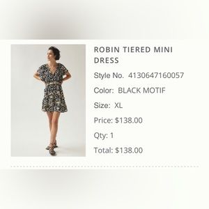 Anthropologie Robin tiered mini dress in black motif